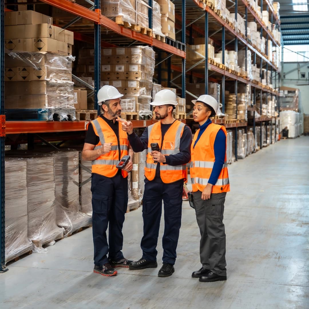 Warehouse team coordinating procurement and supply chain operations